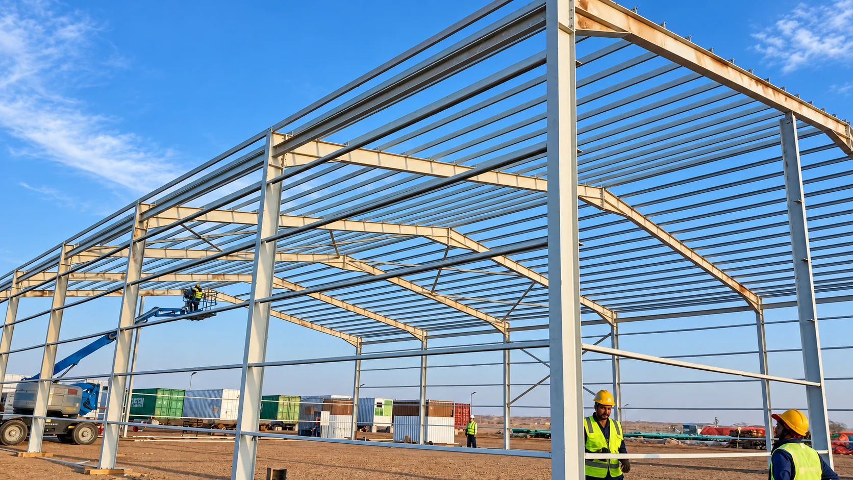 Warehouse steelwork in Jazan — Warehouse Steel Frame During Erection